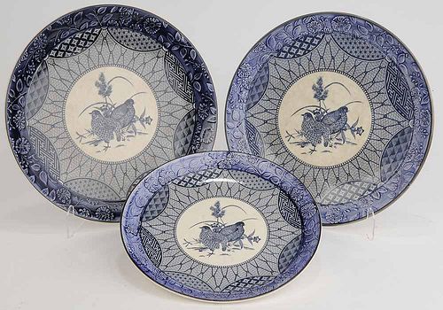 Three Japanese Platters, Blue Transfer