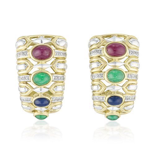 Ruby Emerald and Sapphire Earrings