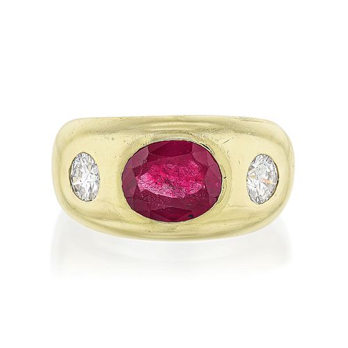 Synthetic Ruby and Diamond Gold Ring