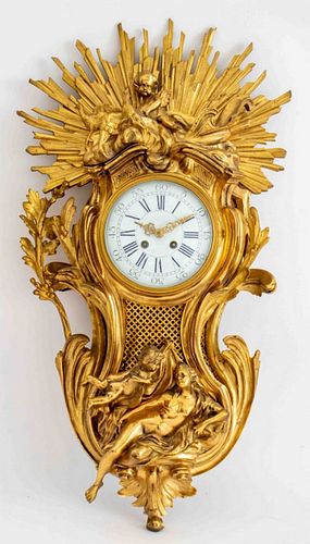 After Caffieri Louis XV Style Ormolu Cartel Clock