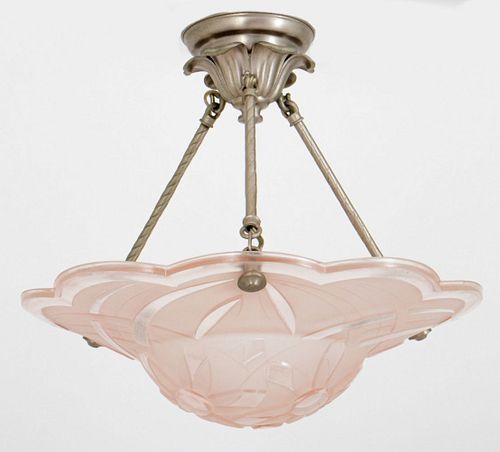 Degue French Art Deco Rose Glass Chandelier