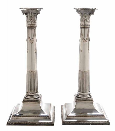 Pair of Old Sheffield Plate Column