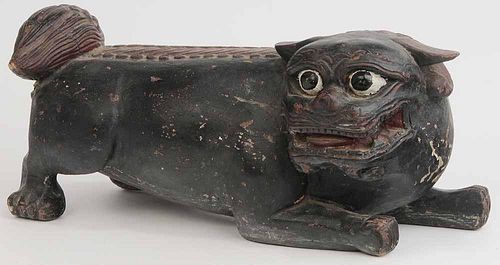 Chinese Carved-Wood Recumbent Lion