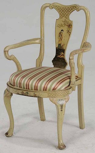 Queen Anne Style Painted Arm Chair