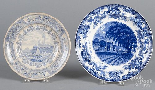 Blue Staffordshire Clyde Scenery maritime plate, 8'' dia., together with a Penn's Treaty plate