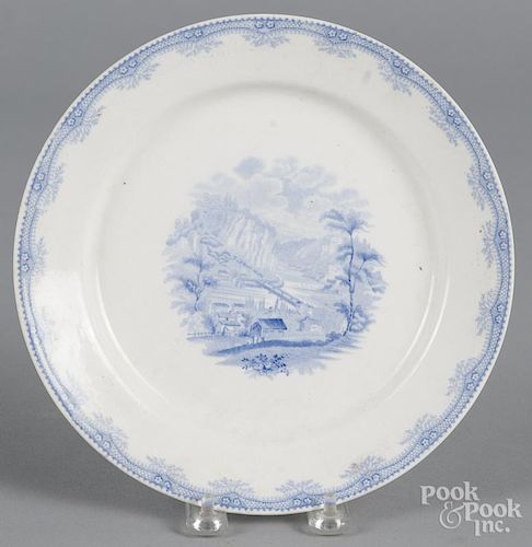 Historical Blue Staffordshire plate depicting Harper's Ferry from the Potomac Side, 9'' dia.
