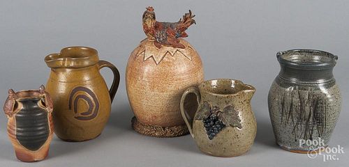 Five pieces of contemporary pottery, tallest - 10 3/4''.