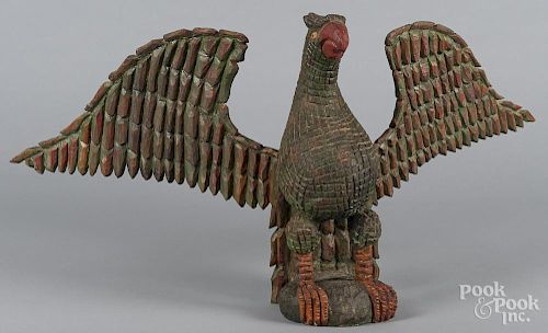 Keith Collis, carved and painted Schimmel style eagle, 17'' h., 33 1/2'' w.