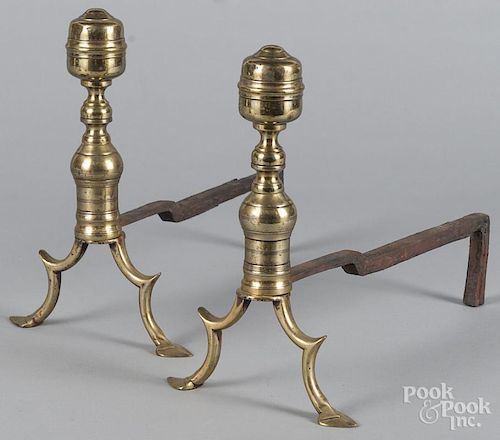 Pair of Federal brass andirons, 19th c., 11 1/2'' h.