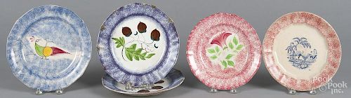 Five spatter plates, 19th c., 8 1/4''-9 1/4'' dia.