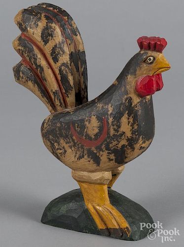 D & B Strawser, carved and painted rooster, 10'' h.