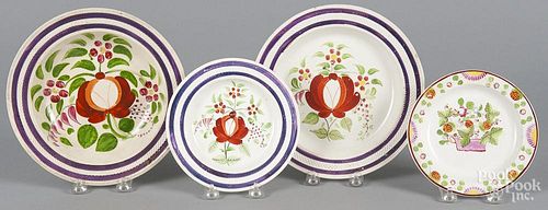 Three Adam's Rose lustre plates, 19th c., together with a strawberry plate, 6 1/4''-9'' dia.
