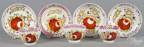 Queen and King's rose pearlware, to include three cups and four saucers.