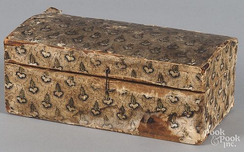 Wallpaper covered dome lid box, 19th c., 4 1/4'' h., 10 1/4'' w.