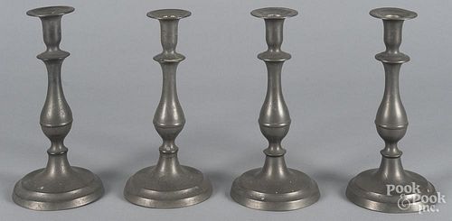 Four pewter candlesticks, 19th c., probably Cincinnati, Ohio, 9 3/4'' h.
