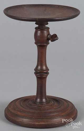 Turned mahogany adjustable lamp stand, 19th c., 9'' h.