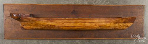 Pine half hull boat model, early 20th c., plaque - 34 1/2'' l.