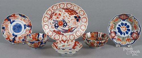 Six Imari porcelain plates/bowls, largest - 7 1/2'' h., 9'' dia.