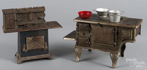 Two Kenton cast iron nickel-plated toy stoves, to include Beauty, 8 1/2'' h., and Superior