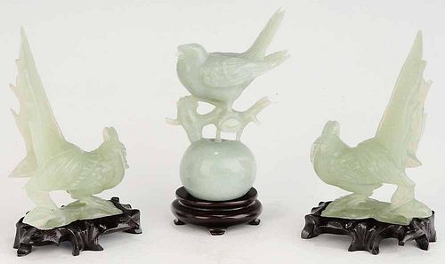 Three Asian Hardstone Bird Carvings