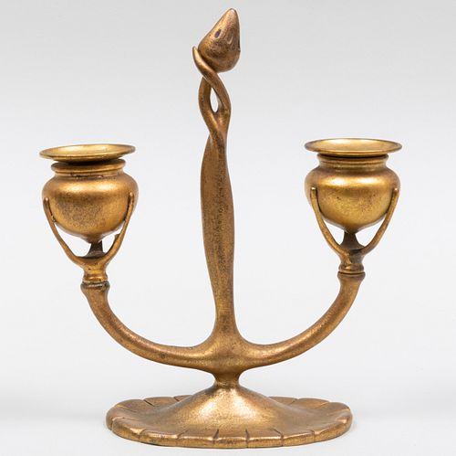 Tiffany Studios Gilt-Bronze Two-Light Candelabra