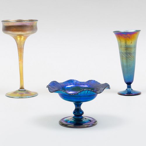 Group of Three Tiffany Studios Favrile Glass Vessels