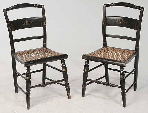 Pair Hitchock Cane Seat Chairs
