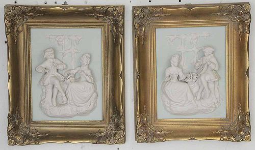 Pair of Dresden Framed Figural Plaques