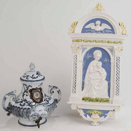 Majolica Plaque and Water Dispenser