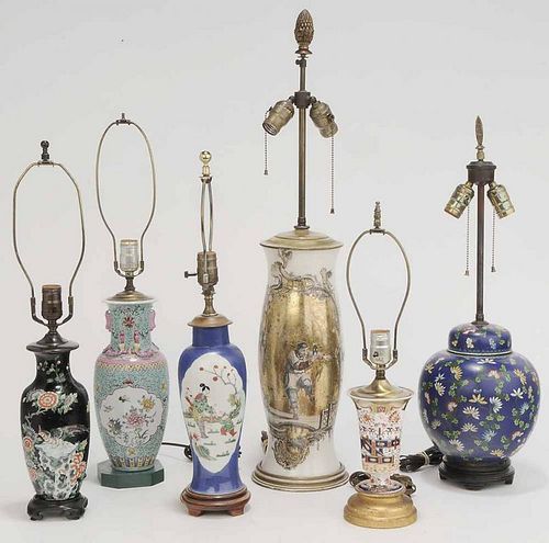 Group Six Porcelain and Glass Lamps