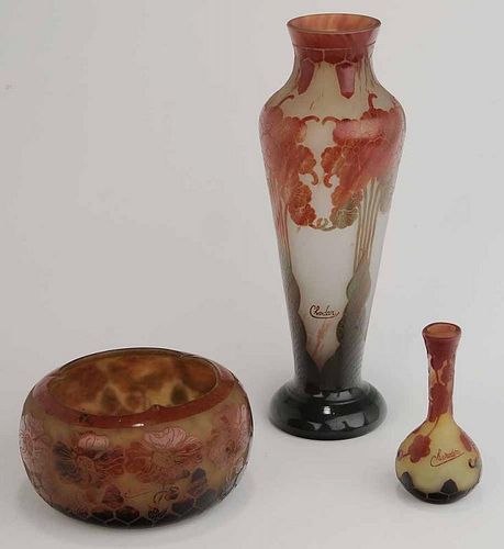 Three Cameo Vases Marked Charder