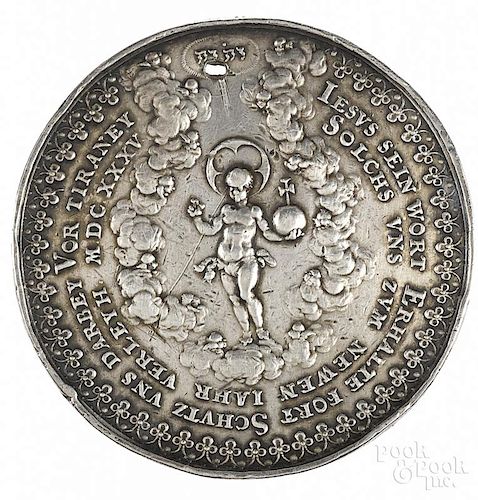 German silver Christian medal for the New Year, 1635, by Sebastian Dadler, depicting the Three Kings