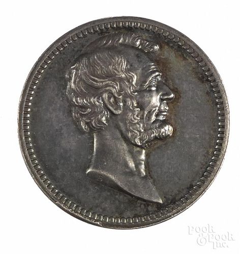 Abraham Lincoln and James Garfield silver token, 7/8'' dia.