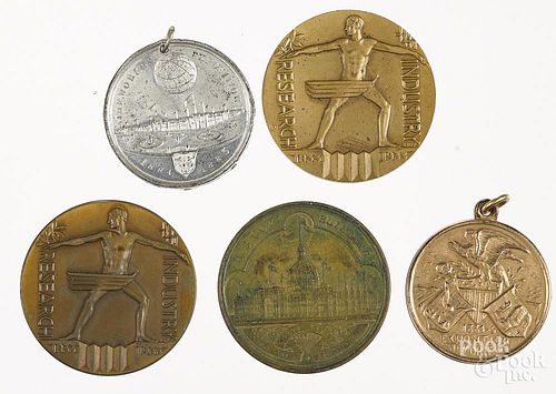 Five Exposition medals, to include New Orleans, 1885, two World's Fair Chicago medals, 1933