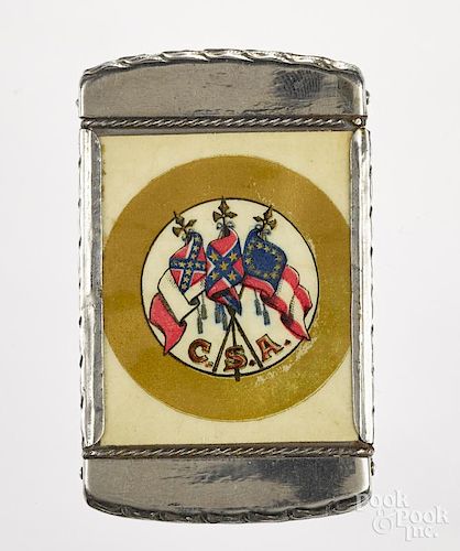 C. S. A. Robert E. Lee Confederate match vesta safe with a portrait image, the verso with flags