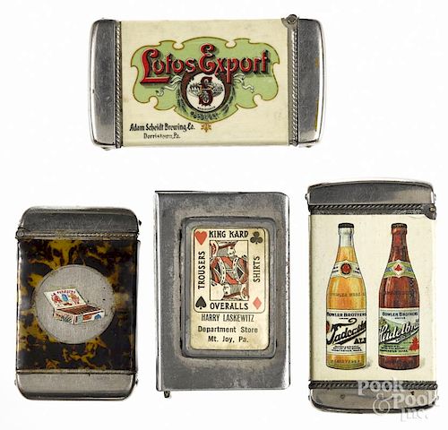 Two celluloid brewery advertising match vesta safes, to include one inscribed Adam Scheidt Brewing