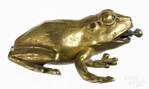 Large Austrian bronze figural frog cigar cutter, 2 1/2'' l.
