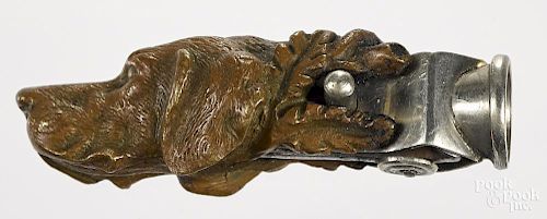 Figural bronze hunting dog cigar cutter, 2 1/4'' l.