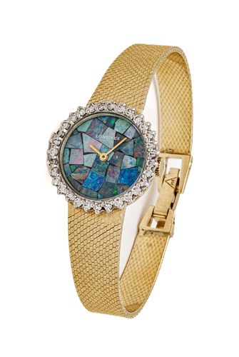Longines (Swiss) 14kt Yellow Gold, Opal & Diamond Ladies Wristwatch, Ca. 1980, L 6.25" 30g