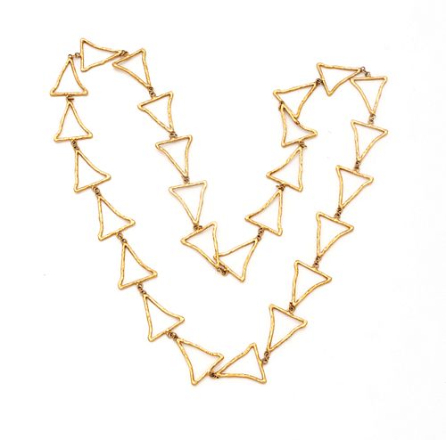 14K Yellow Gold Trianglular Link Necklace, L 30" 53g