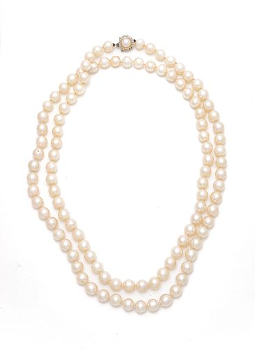 Pearl Necklace, 8mm, 14kt Gold & Diamond Clasp, L 36" 73g
