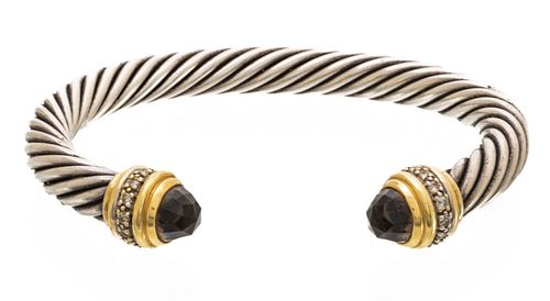 David Yurman (American) Sterling Silver, 18K Gold Cable Cuff Bracelet, W 2.5" 45.3g