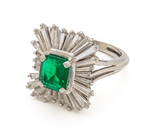 * Emerald 1 1/4 Ct.and Diamond Ballerina Ring Ca. 1960