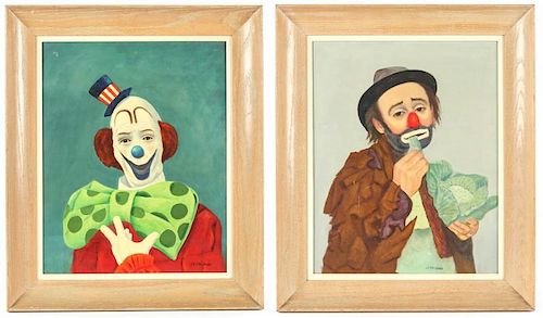 J.F. Colombo (American, 20th c.) Two Clown Portraits