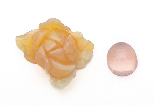 Opal Caved Rose (loose Stone) & Faint Pink Opal Cabochon, 6.7g 2 pcs