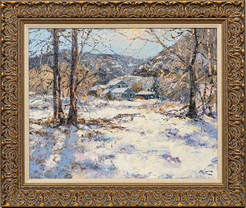 Pierre Bittar (French, B. 1934) Oil on Canvas, "Winter in Colorado", H 24" W 30"