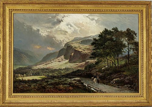 Sidney Richard Percy (English, 1821-1886) Oil on Canvas Ca. 1881, Langdale, Westmorland, H 24" W 38"