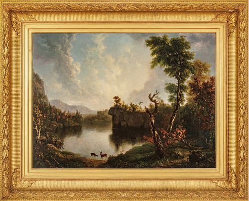 Daniel Huntington (American, 1816-1906) Oil on Canvas, Ca. 1839, "Lake in the Shawangunk Mountains", H 26" W 35"