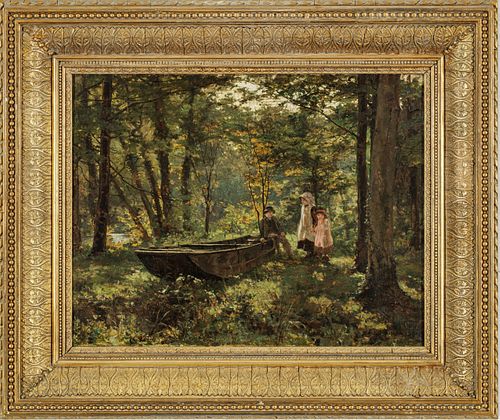 Alfred Wiliam Parson (British, 1847-1920) Oil on Canvas, Ca. 1880, a Summer Evening, H 14" W 18"