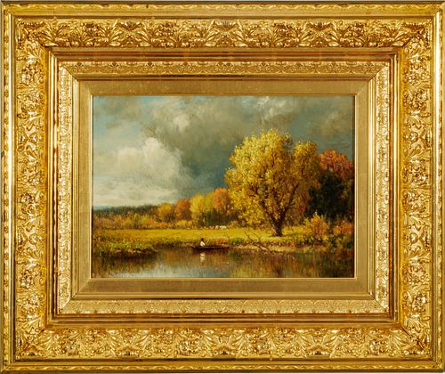 James Renwick Brevoort (American, 1832-1918) Oil on Canvas "Autumn Afternoon", H 12" W 18"